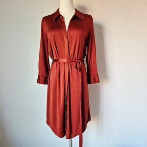 L'AGENCE Addison Belted Shirt Dress Button-Front 3/4 Sleeve Brown Jersey